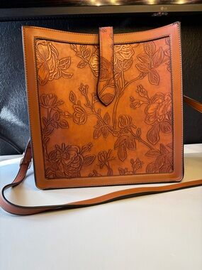 Cato Embossed Floral Crossbody Bag - Brown